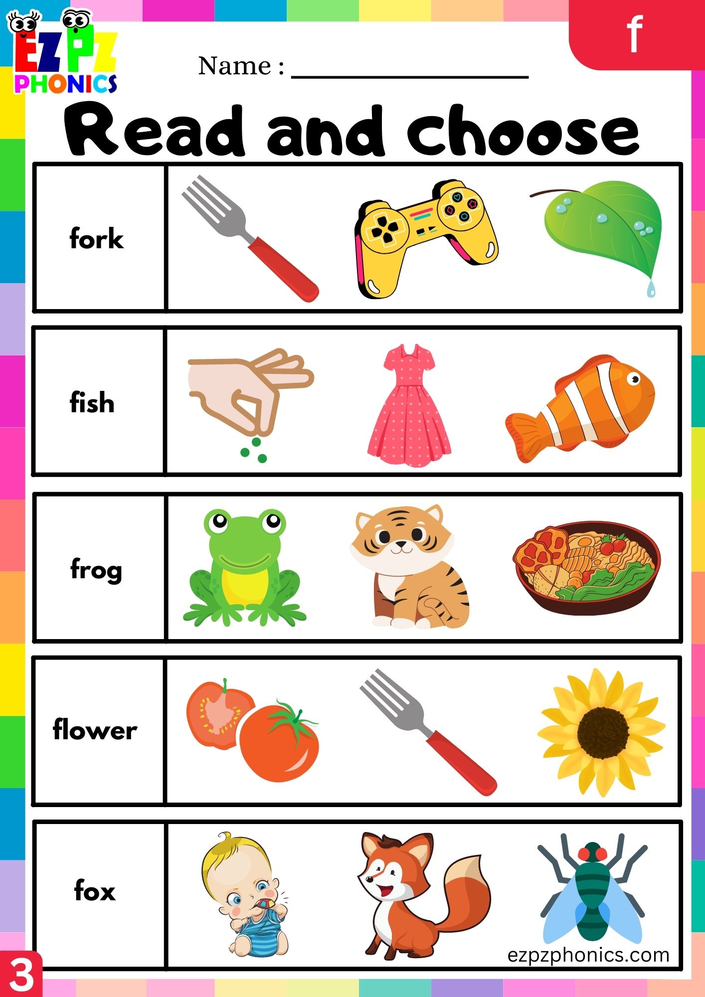 Letter f Read and Choose the Images Phonics Activity Group 3